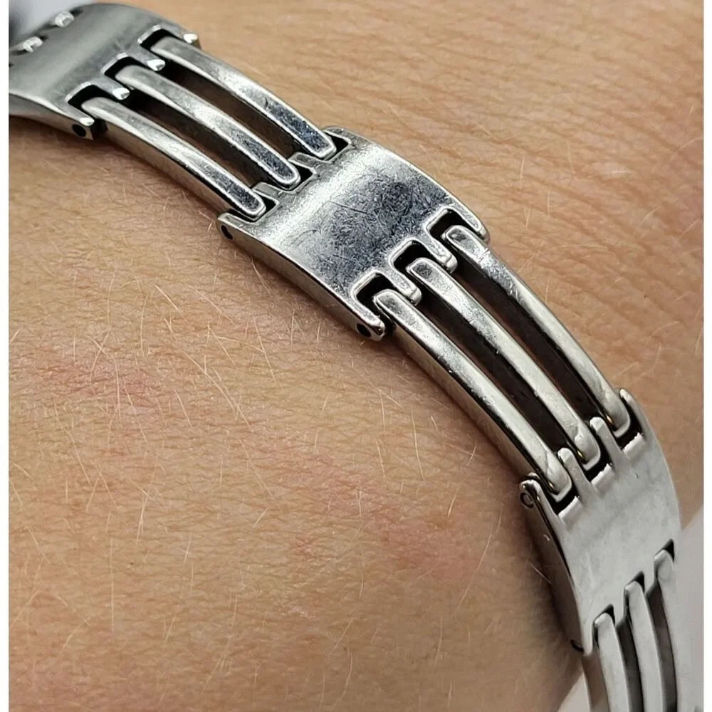 Sabrina Silver Stainless Steel Bar Bracelet Men, 5/8 inch Wide 8 1/2 inch long